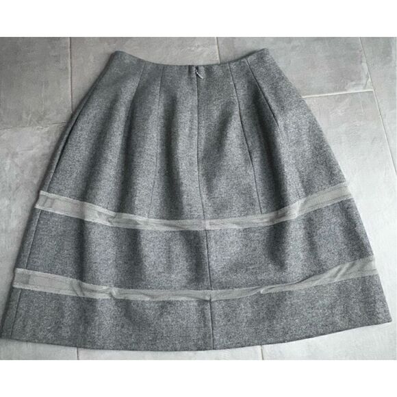 MADEWELL Heather Gray Structured Wool TURNOUT SKIRT Mesh Inset Full Flare Size 0 - Picture 9 of 10